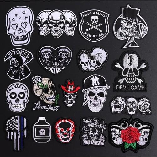 Fine Black Human skeleton Patches for Clothes Accessories Punk Style Funny Skull Lovers Badges 3D Diy Clothing Hat Decor
