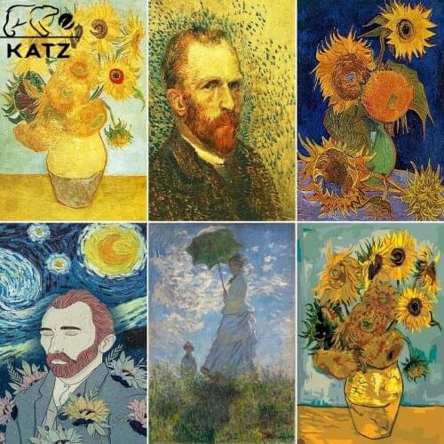 5D Van Gogh Oil Painting Diamond Painting Sunflower Paddy Field Diamond Mosaic Full Diamond Embroidery Living Room Home Decor