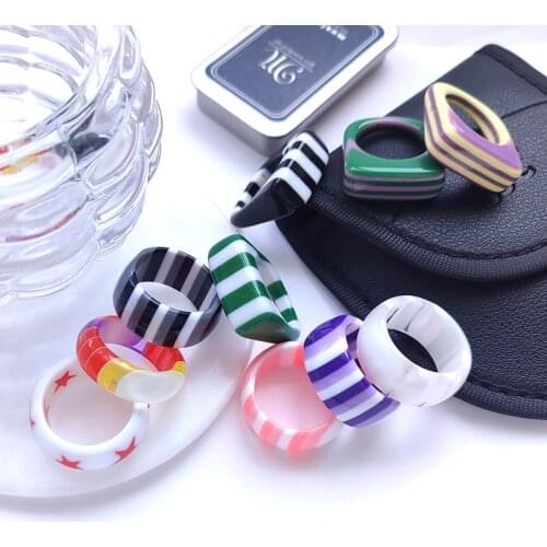 Vertical Stripes Multi-color Gradation Ring Stitching Fashion Square Star Resin Rings Zebra Striped Tail Ring for Women Jewelry