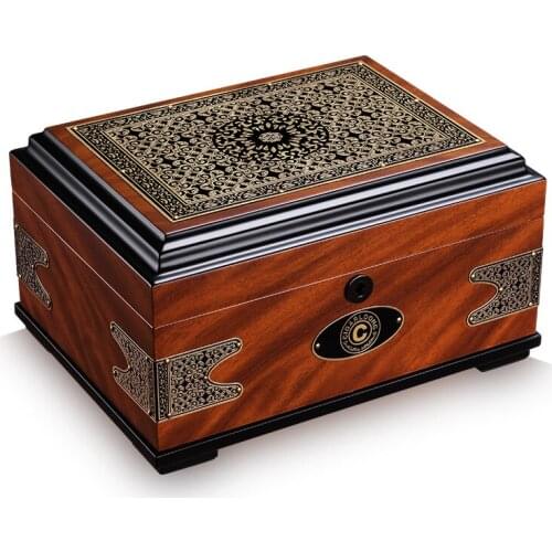 Luxury christmas gift cedar wood Cigar box large capacity double layer vintage moisturizing box cigar cabinet humidor HB-1052