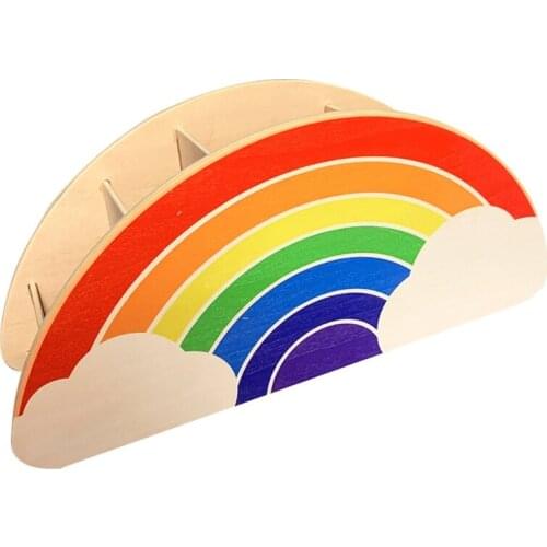 Creative Rainbow Wooden Pen Holder DIY Pencil Container Storage Box Phone Organizer Desk Supply Students Gifts