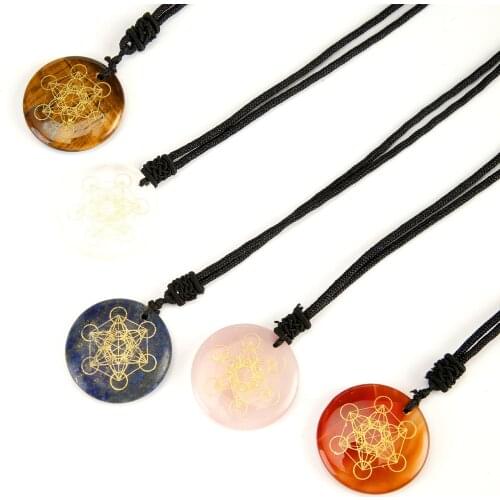 Natural crystal wafer carved metatrons cube multidimensional metatron cube necklace