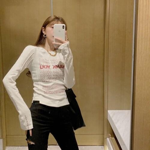 2021 Autumn Winter New Style Tight-fitting Letter Printing Bottoming Shirt Womens Long-sleeve T-shirt Ins Of The All-match Top