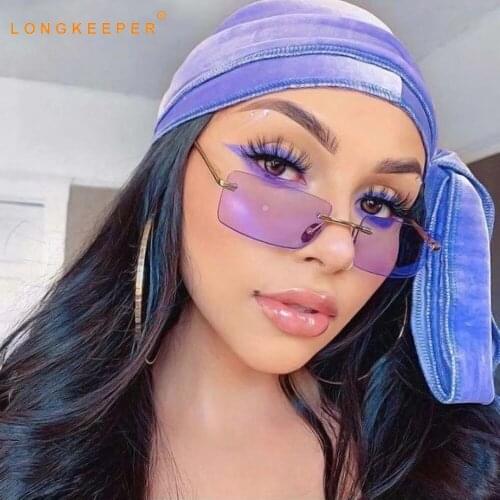 LongKeeper Fashion Rectangle Sunglasses Women Brand Designer Vintage Rimless Sun Glasses Ladies Retro Small Square Glasses UV400