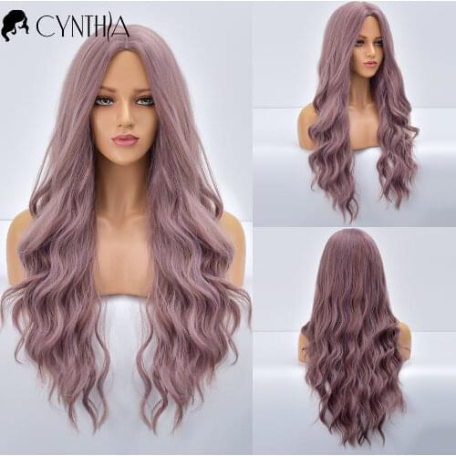 Ombre Purple Pink Long Wavy Multi Color Synthetic Wigs For Black White Women Party Heat Resistant Natural Fiber Hair Wig