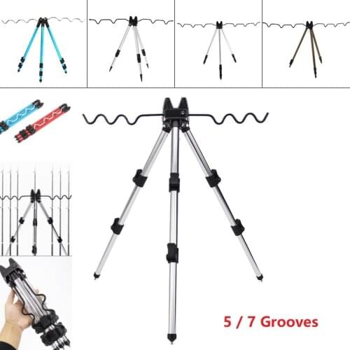 Aluminum Alloy Telescopic 5 / 7 Groove Fishing Rods Holder Portable Collapsible Tripod Stand Sea Fishing Pole Bracket
