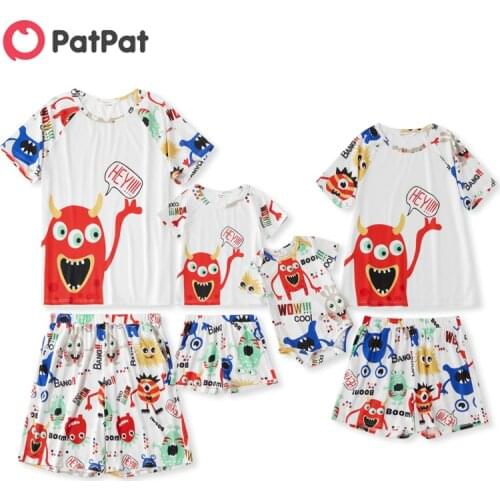 PatPat Cartoon Monster Pattern Family Matching Pajamas Sets（Flame Resistant