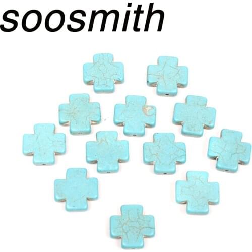 Soosmith Square Cross Synthetic Turquoises Loose Spacer Beads For Jewelry Making Natural Stone Beads Accessories Wholesale Gifts