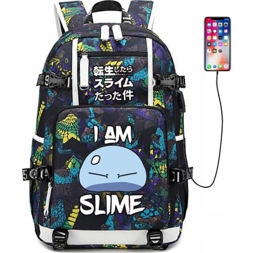 That Time I Got Reincarnated as a Slime Cosplay Printing Travel Backpack USB Charging Laptop Backpack Large Canvas School Bags
