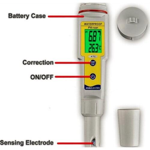 IP65 Waterproof PH Meter Pen Type LCD ph Analyzer Hydroponics Aquariums 0.00~14.00pH pH 0C~50C Temperature Measurement Backlight