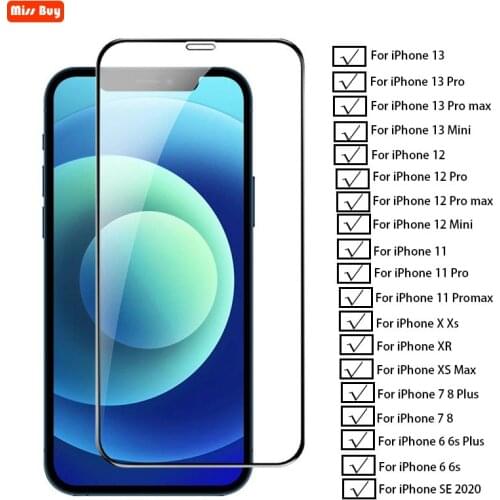 9D Protective Glass For iPhone 13 12 11 Pro max 12 Mini X XS XR XS Max 7 8 6 6s Plus SE 2020 Tempered Screen Protector Glass