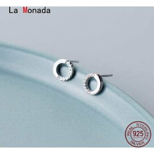 La Monada Korean Minimalist Women Earrings Silver 925 Hollow Round Circle Fine Jewelry Silver 925 Stud Earrings For Women