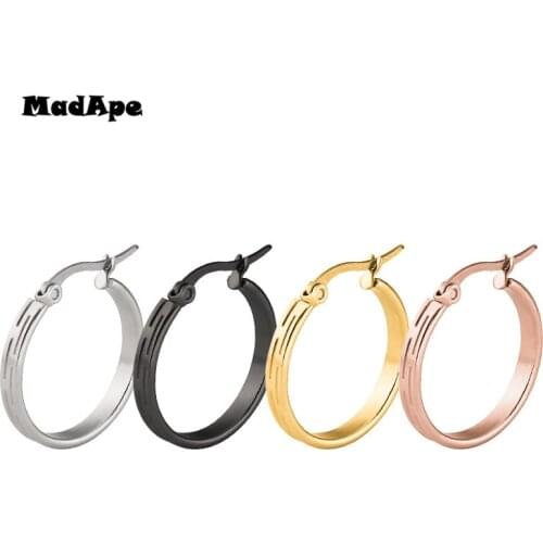 MadApe 2019 New Arrival 316L Stainless Steel Retro Hoops Earrings 15/20/25/30mm Gold/Silver Color/black/rose Women Hoop Earrings