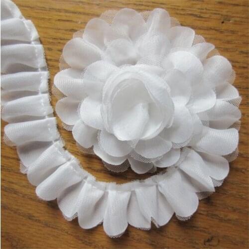 1 yards 35mm 2-layer White Pleated Lace Ribbon Gathered Mesh Chiffon Fabric Handmade DIY Wedding Dress Lace Trim Sewing Craft