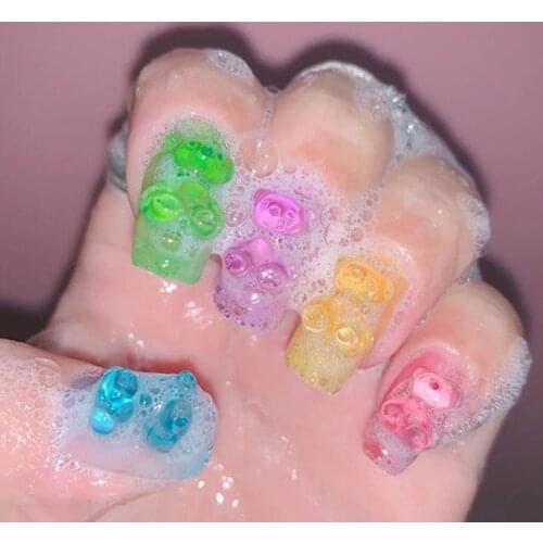 10pcs 3D Cute Bear Resin Nail Art Decorations Aurora Rhinestone for Nail Glitter Jelly Ornaments DIY UV Gel Manicure Accessories