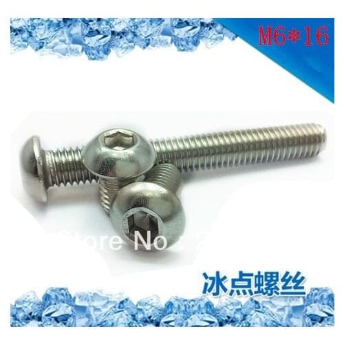 100pcs Metric Thread M6* 16mm Stainless Steel inside Round Hexagon Bolts Screws