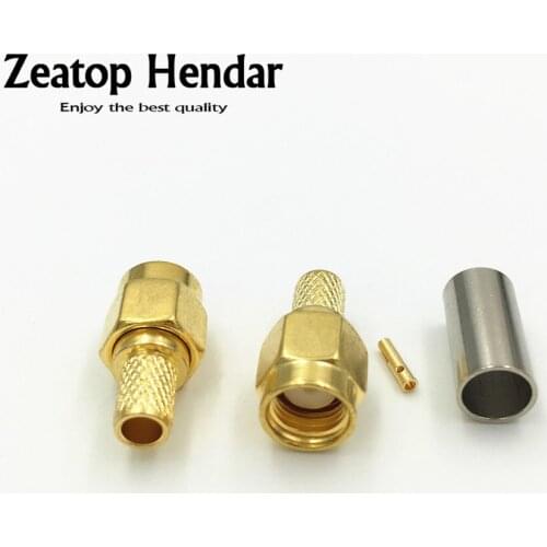 20Pcs Gold plated Brass RP-SMA Male Plug Jack Crimp for RG58 RG142 LMR195 RF Straight Connector
