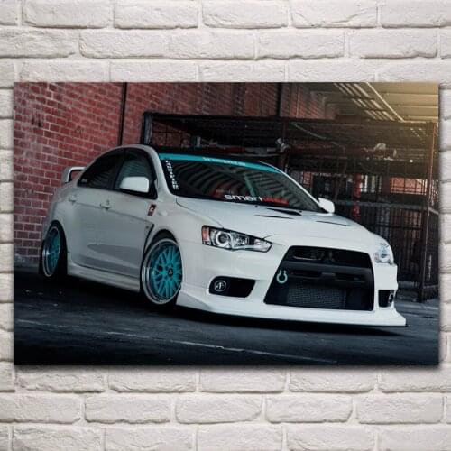 White evo x supercars custom tuning stance vehicle fanart living room home art decoration wood frame fabric poster KP047