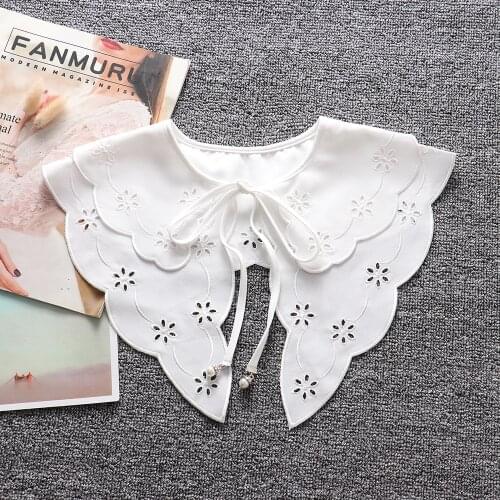 White Lapel Fake Collar for Women Floral Embroidery Korean False Collar Neck Shawl Wrap Detachable Lapel Shirt Collar