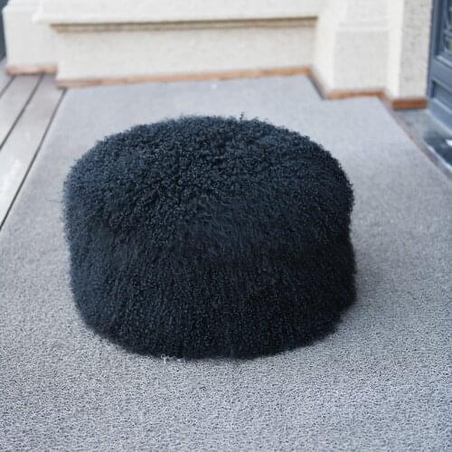 CX-D-12 Custom Size And Color Mongolian Lamb fur Ottoman Stool Cover Real Fur Chair Cover