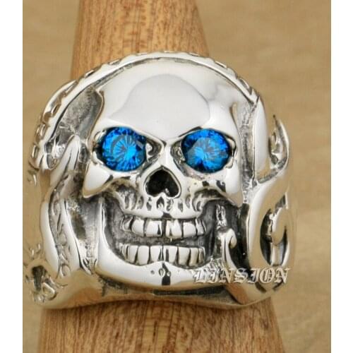 CZ Eyes Guitar 925 Sterling Silver Music Skull Ring Mens Biker Rocker Punk Ring 8VX13 US Size 7 to 15