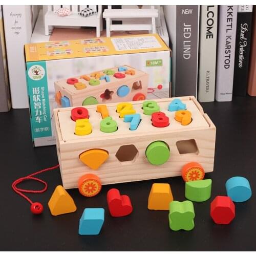 Baby Education Toy Building Blocks Wooden Box Multi-Functional Geometric Shape Matching Intellectual Car Early Gifts TSLM1
