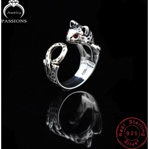 Hot Sale Fashion Antique 925 Sterling Silver Lucky Cat Rings Adjustable Punk Rock Unisexual Ring Women Jewelry Gift Wholesale