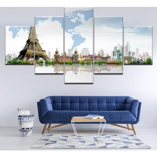 Canvas Painting tower landscape Paris city 5 Pieces Wall Art Painting Modular Wallpapers Poster Print for living room Home Decor