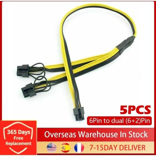 5pcs PCI-E 6Pin To Dual (6+2)pin Power Splitter Cable 18AWG Graphics Card 6Pin to Dual 8Pin PCIE PCI Express Power Cable