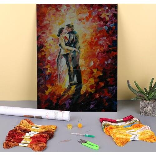 Oil Painting Style Kiss Pre-Printed 11CT Cross Stitch Full Kit DIY Embroidery DMC Threads Handiwork Handicraft Decor