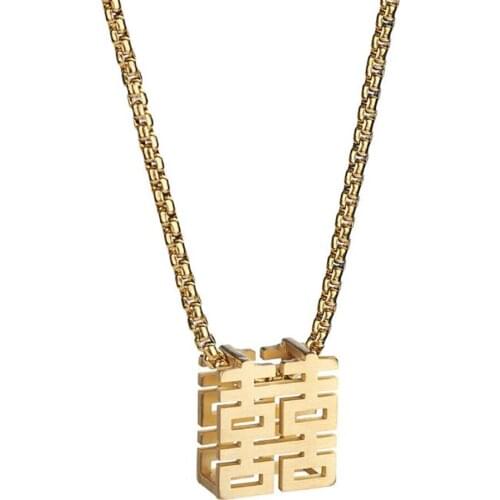 Stainless Steel Overseas Chinese Wedding Decorate Xi Pendant Necklace Fashion Jewelry Gift For Him