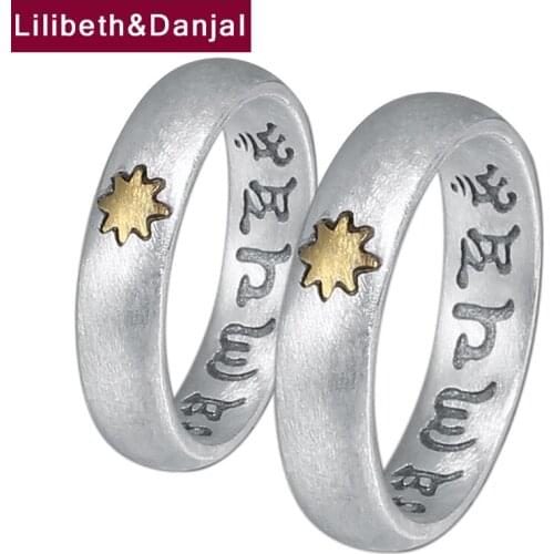 Frosted Star Couple Ring 100% Real 925 Sterling Silver Vintage Ethnic Buddha Heart Sutra Letter Jewelry 2021 Free Shipping FR50