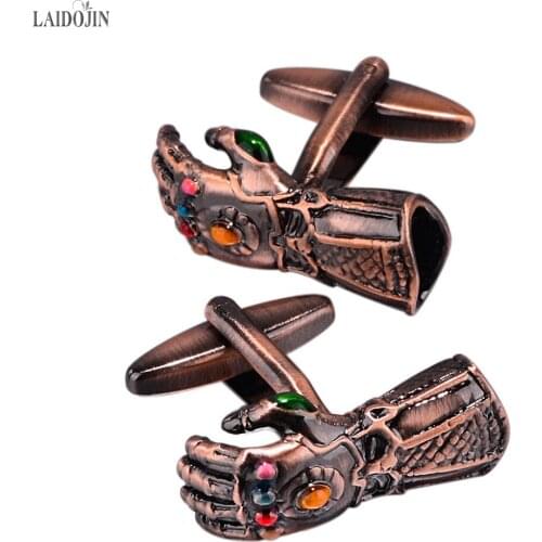 LAIDOJIN Classic High Quality French Shirt Metal Red Copper Colorful Gloves Cufflinks For Mens Groom Wedding Cuff links Gemelos