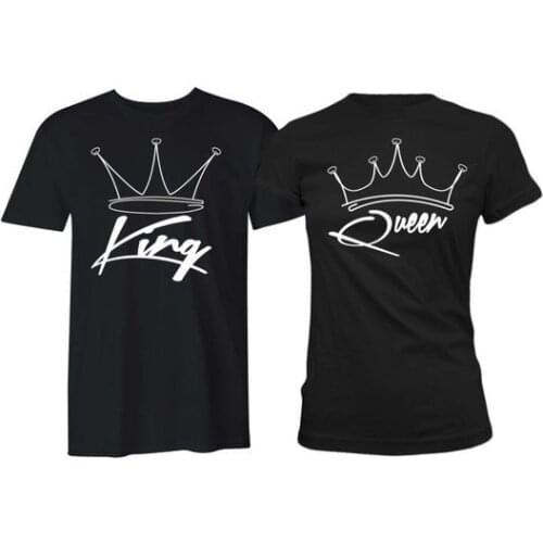 Hot KING QUEEN Lover T-shirt Summer Couple Tees Black Tops Short Sleeve T Shirt