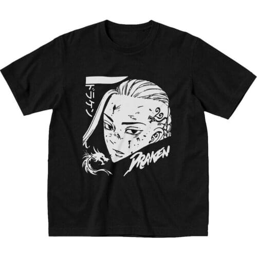 Draken Ken Ryuguji Tokyo Revengers T Shirts for Men Pure Cotton Tee Anime Manga Tshirt Short-Sleeve Urban T-shirt Clothes