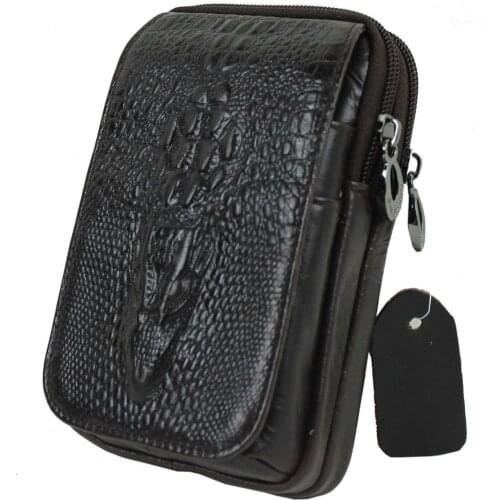 Men Leather Crocodile Grain Pattern Vintage Cell/Mobile Phone Cover Case skin Hip Belt Bum Fanny Pack Waist Bag Pouch