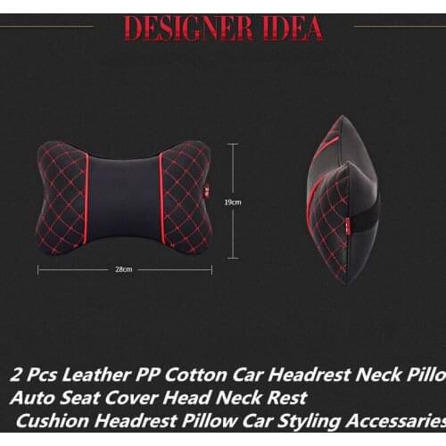 2 Pcs Leather PP Cotton Car Headrest Neck Pillow Auto Seat Cover Head Neck Rest Cushion Headrest Pillow Car Styling Accessaries