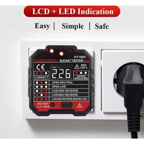 Practical HT106B Digital display socket tester plug polarity phase check detector Voltage test multi-function electroscope