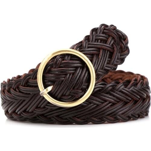 Female waist belt girls braided genuine leather strap cinturon mujer luxury black belts for women on jeans brand ceinture femme