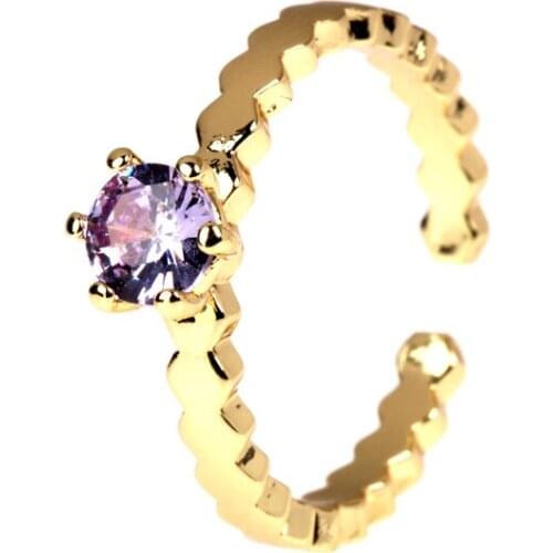EYIKA Luxury Rainbow Candy Color Single Zircon Wave Open Ring for Women Trend Female Wedding Engagement Crystal Jewelry Gift