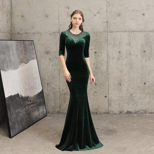 Luxury Evening Dresses Mesh backless Robe De Soiree Mermaid Dress Long Formal Dress Elegant Mid Sleeve Cocktail Vestidos De Gala