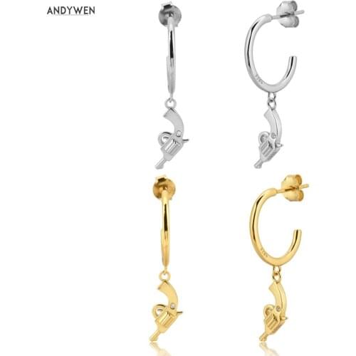 ANDYWEN 925 Sterling Silver Clear Zircon Gun Drop Earring Special Design Women Luxury Piercing Ohrringe Fashion Party Jewelry
