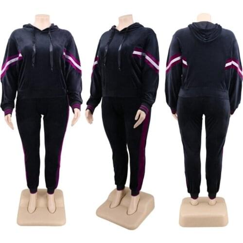 Autumn And Winter Classic Velvet Cloth Plus Size Two-piece Womens Hooded Long-sleeved Top + Pants Casual Two-piece Suit XL--5XL