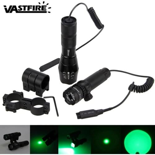 Tactical Zoomable Hunting Light 5000Lm GREEN Q5 Adjustable Focus Flashlight+Green/Red Dot Laser Sight Rifle Gun Mount Scope Rail
