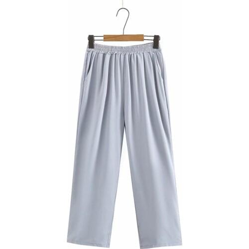 Plus size pants with high waist 2021 fashion black Blue gray beige chiffon wide leg pants summer woman loose Women trousers