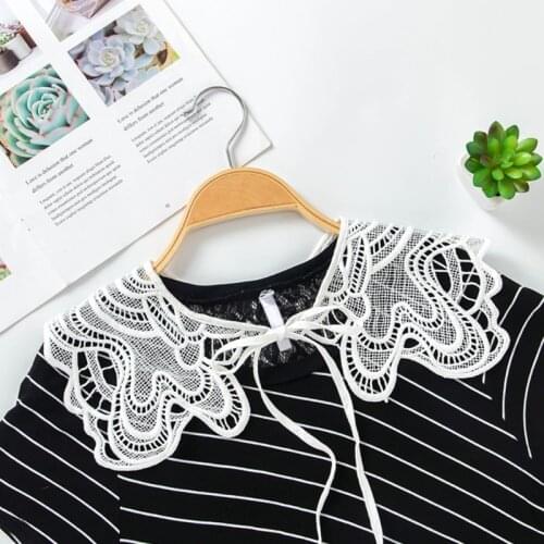 Women Lolita Decorative Fake Collar Lace Shawl Capelet Hollow Embroidery Dickey Self-Tie Ribbon Mesh Necklace
