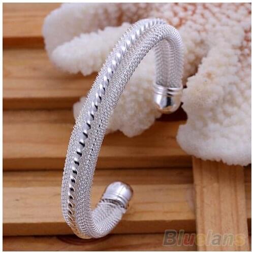 Womens Korean Style Mesh Twisted Band Silver Plated Bangle Bracelet 08RW