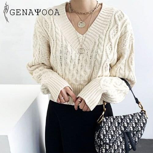 Genayooa Knitted 2020 Autumn Winter Sweater Women Sweaters And Pullovers Pull Femme Long Sleeve Lace Up Black Jumper Female Tops