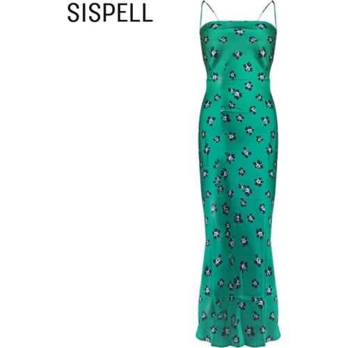 SISPELL Print Womens Strap Dress Sleeveless Backless Lace Up Bowknot High Wist Slimming For Female Sexy Dresses 2020 Fashion
