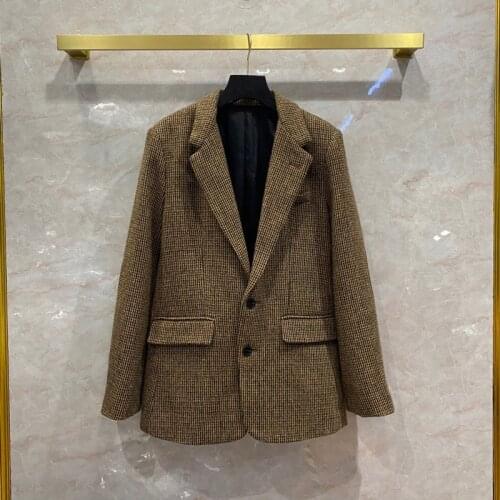 New Designer Womens High Quality 100%Wool pladi tweed coat Hot Fashion women vintage blazers jackets B588